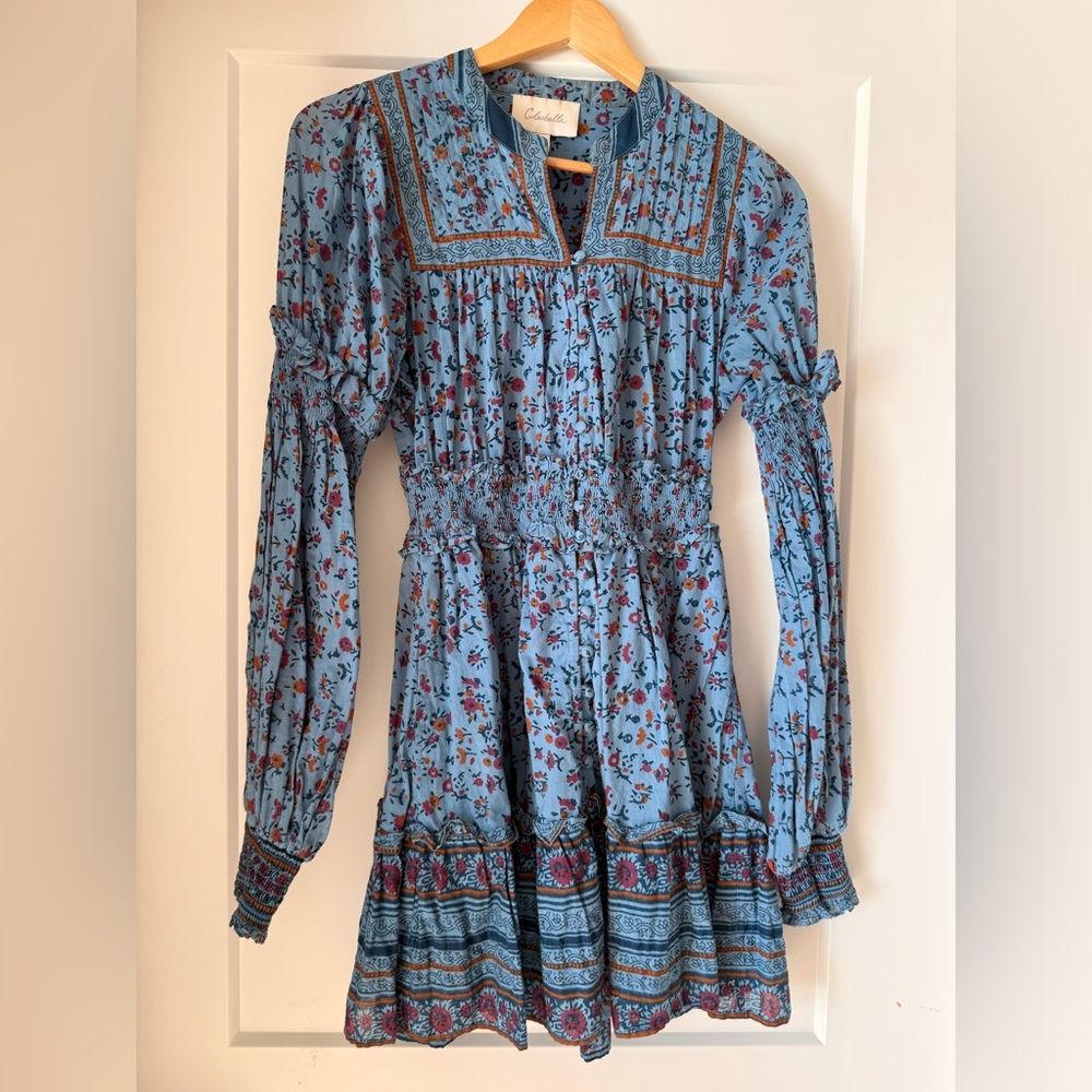 Cleobella Light Blue Floral Long Sleeve Mini Dress